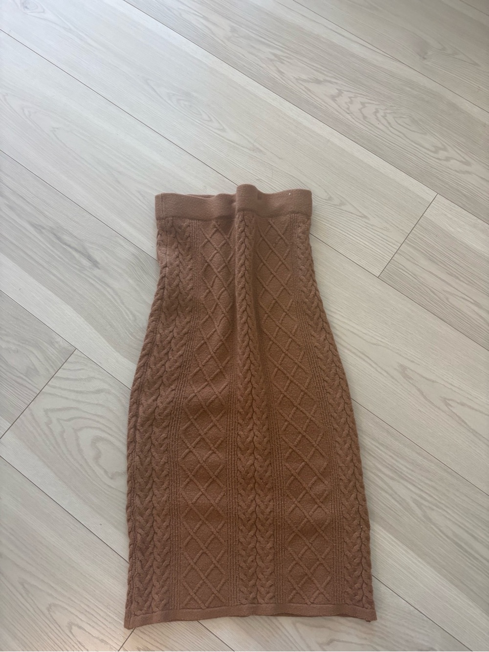 Brown Cable Knit Pencil Skirt